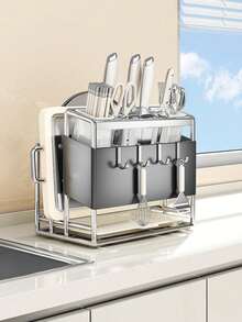 Multifunctional Stainless Steel Knife Holder Integrated Kitchen Countertop Knife And Cutting Board Storage Rack - Multicolor - View 9