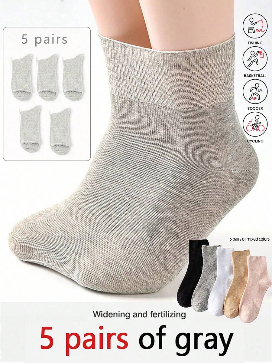 5 Pairs/Pack Extra Large Size Socks For Middle-Aged And Elderly, Loose Rim Design Suitable For Overweight And Swollen Feet, Thickened Design, Plus Size, Suitable For Spring And Autumn, Loose Maternity Socks, Middle-Aged And Elderly Socks, Spring And Summer Loose Rim Socks, New Stockings, Thin Bottom Business Socks, Mid-Calf Socks - Multicolor - View 1
