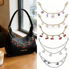 1pc Cherry Chain Bag Jewelry,Y2K Style Alloy Chain,Handbag Decorative Chain Butterfly/Heart/Star Keychain Decoration,Pink Heart And Galaxy Pendant - Multicolor - View 7