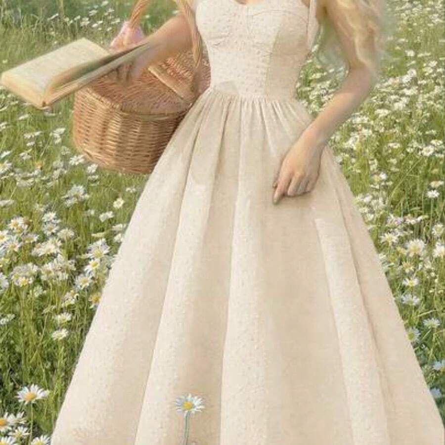 Women Midi Dresses - Apricot - View 1