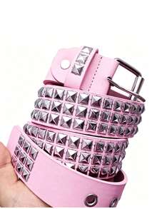 Cinturón decorativo de cintura estilo punk europeo y americano con hebilla de remaches rosa y diseño hip-hop - Rosa - Ver 2