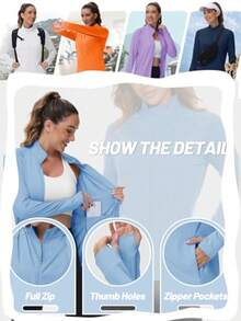 TACVASEN - Camisas de senderismo con protección solar UPF 50+ con cierre completa protección solar de secado rápido con bolsillos rendimiento al aire última intervensión para correr - Azul - Ver 2