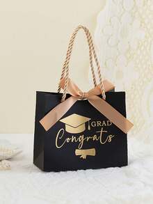 12pcs Graduation Gift Bags With Mortarboard Pattern And Satin Bow, Premium Matte Paper Bags With Twisted Rope Handles, Self-Assembly Required, Suitable For Gifts, Candy, Snacks And Small Favors, Multiple Colors, For High School And College Graduation Parties - Graduation Cap Paper Bag - View 12