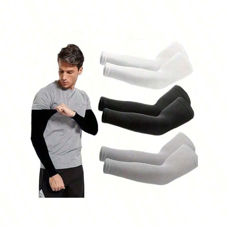 3 Pairs Unisex Breathable & Elastic Quick-Dry Arm Sleeves, Suitable For Daily Use, Sports, Cycling, Running, Summer Outdoor, Anti-UV Beach Essential - Multicolor - View 1