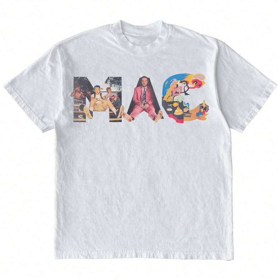 COCOC 2025 New Summer Loose Pattern Round Neck Short Sleeve T-Shirt, Vintage Rapper Print T-Shirt, 90s Vintage T-Shirt, Unisex 100% Cotton, Men's Tops, Global Clothing, Summer Co - 白色 - 查看 1