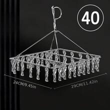 40夾不鏽鋼襪子晾曬架，360°旋轉，防風掛鉤，強承重，可折疊多功能，適用於晾曬毛巾、胸罩、內衣、襪子和香草 - 銀色 - 查看 7