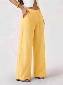SUN 100% Washed Cotton Low Waist Straight Pants Linen Pants For Women Pants For Summer Cotton Pants Women Wide Leg Pants Women Pants For Summer, Fall, Fall Clothes For Women Pants For Summer - 黃色 - 查看 6
