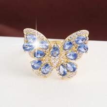 1pc Adjustable Butterfly Design Cubic Zirconia Inlaid Ring For Women - Multicolor - View 9