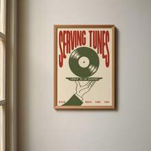 「Serving Tunes」復古黑膠唱片牆面藝術印花，復古音樂主題帆布海報，70年代風格藝術品，中性紅綠色調裝飾，適用於客廳、臥室、音樂室，趣味音樂愛好者家居裝飾 - 111 - 查看 7