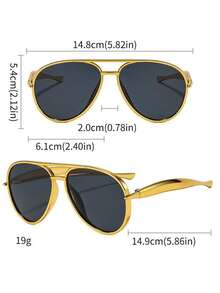 1 Pair Men's Gold Aviator PC Frame Retro Double Bridge Personalized Fashion Street Style Runway Fashion Glasses - Gold - View 4