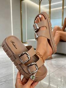 FZY New Women's Home Slippers, Casual Sandals, Thick-Soled Slippers, Non-Slip Design, Comfortable Materials, Ergonomic Design, High-Quality  Home Slippers - Khaki D - View 2