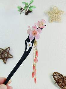 1 pièce Pince à cheveux style coréen élégante avec fleur d'hibiscus rouge/fleur hawaïenne et pompon, 8 cm de long, résistante à la décoloration, à la mode & exquise, convient pour le port quotidien des femmes & des filles, peut être utilisée comme accessoire pour cheveux ou coiffe, peigne à cheveux, peigne latéral - multicolore - Voir 11
