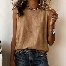 2026 Summer New Women's Round Neck Casual Loose Button Cotton Linen Solid Color T-Shirt - White - View 4