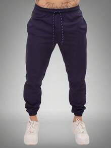 Set Of 2 Men's Slim Jogger Pants With Side Pockets, Drawstring, And Elastane - Navy/Gray - View 7