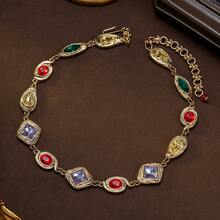 1pc Vintage Heavy Craft European & American Retro Style Colorful Jewelry With Different Inlay Designs, Novel Niche Personalized Luxurious Vibrant Fashionable High-End Jewelry Necklace, Light Luxury Retro Accessory, Unique Eye-Catching Code For Retro Style, Suitable For Daily, Party, Banquet And Holiday Celebrations - Multicolor - View 6