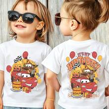 Disney Cars Lightning McQueen Birthday T-Shirt For Toddlers & Kids, Race Car Cake & Balloon Print, 2-14 Years, Express Delivery - 白色 - 查看 1