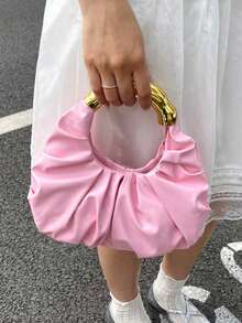 Dedoo New Fashion Multi-Functional Thickened Metal Hardware Pleated Large Capacity Cloud Handbag - Pink - View 5
