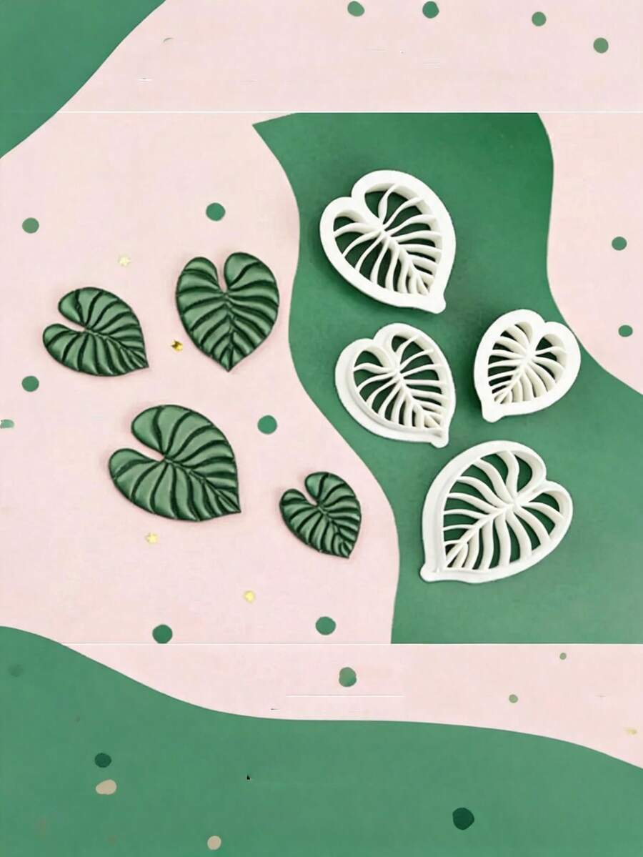 1/4pcs Monstera Heart-Shaped Leaf Polymer Clay Cutter (30-45mm) - Bohemian Style Handmade Tool, Suitable For DIY Earrings, Jewelry Pendants And Handmade Accessories - White - View 1
