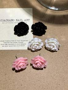 1 Paire/3 Paires de Boucles d'Oreilles à Clous Roses, Noires, Blanches Exquises pour Femmes, Style Vacances d'Été à la Plage, Convient pour le Port Quotidien, les Vacances, les Mariages, les Fêtes, la Fête des Mères, le Cadeau de la Saint-Valentin - roses - Voir 4