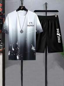 Conjunto Deportivo Para Hombres Camiseta Y Pantalones Cortos, Traje Deportivo Y Chándal - Blanco - Ver 1