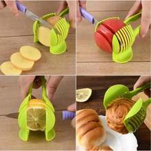 1 pieza Cortador de alimentos multifuncional con clip, cortador de frutas y verduras de plástico, adecuado para la preparación de ensaladas de cocina, esencial de cocina, cortador de alimentos de cocina - Multicolor - Ver 3