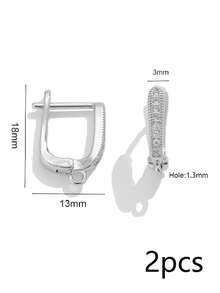 2 Stücke/Set Kupfer Mehrzweck Ohrring Zubehör, mit hochtransparenten weißen Zirkonia besetzt, mehrere Stile verfügbar: Blatt/Rund/Balken/U-Form, DIY Anhänger Ohrring Herstellungsmaterialien - Ohrringe - Übersicht 13