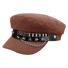 1pc Star-Studded Vintage Cap, Chain-Decorated Newsboy Cap, Punk-Style Short-Brimmed Cap, An Accessory For Daily Commuting, A Must-Have For Photos At Girls' Gatherings, A Recommended Surprise Gift For Valentine's Day, A Romantic Gift For Anniversaries, A Stylish Accessory For Music Festivals, An Exquisite Headpiece For Birthday Parties, A Versatile Piece That Can Be Worn In All Seasons - Grey - View 3