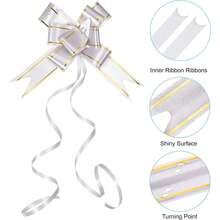 3pcs Gold Edge Ribbon Bow Decor Streamers, Suitable For Wedding, Gift Box, Wedding Car, Party Decoration And DIY Gift Wrapping - One Size Fits All - View 2