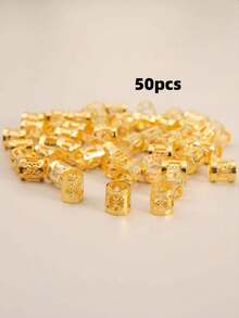 50pcs Metal Hollow Dreadlock Decorative Hair Rings Suitable For Women's Daily Use,Claw Clips - Gold - View 2