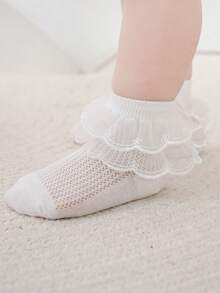 3雙嬰兒和幼兒女孩的花邊和網眼魚網袜子 - 白色 - 查看 4