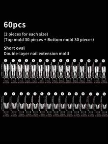 Juego de 60 piezas de formas de extensión de uñas cortas ovaladas y cuadradas, diseño de capa tipo sándwich con 60 formas superiores y 60 formas base, extensión rápida de uñas de gel, herramienta creativa para arte de uñas - transparente - Ver 8