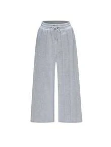 Women's Casual Minimalist Drawstring Waist Vertical Striped Pants - Grey - View 8