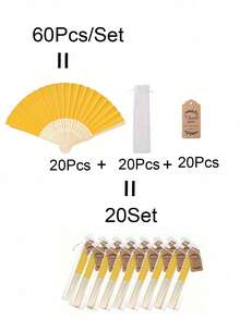 婚禮手扇套組，包含感謝卡與禮品袋，婚禮伴手禮，DIY趣味禮物，居家裝飾，新娘伴手禮，婚禮禮物，單身派對禮物，教師節禮物，房間裝飾，適用於派對與活動，夏季配件 - 亮黃色 - 查看 7