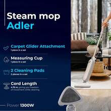 Adler Steam Mop Floor Steam Mop Chemical-Free Floor Cleaner 1300W 25g/Min 20sec Heat-Up 380ml Water Tank 4.75m Cord Carpet Glider Washable Pads Included - EU E Type Plug(220-240V) - View 9