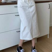 Soqi Women's Clothing Falda recta de cintura alta sin cinturón, falda lápiz - Blanco - Ver 2
