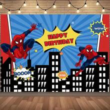 1pcs M Arvel S Pider-Man Happy Birthday Backdrop City Night Superhero Party Background Anime Theme Photography Prop Boy Bedroom Bedside Wall Tapestry Yard Outdoor Gathering Wall Hanging Decor Geek Fan Room Decoration Supplies - C - Xem 5