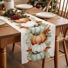 Fall Harvest Pumpkins Maple Leaves Table Runner Holiday Party Decor Reusable Farmhouse Autumn Kitchen Dining Table Runner Thanksgiving Decorations - Multicolor - View 4