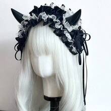 1pc Women's Lolita Lace Bow Headband, Cream Ribbon Hair Hoop With Long Ribbon, Non-Slip For Cosplay, Tea Party & Daily Wear - White - View 5