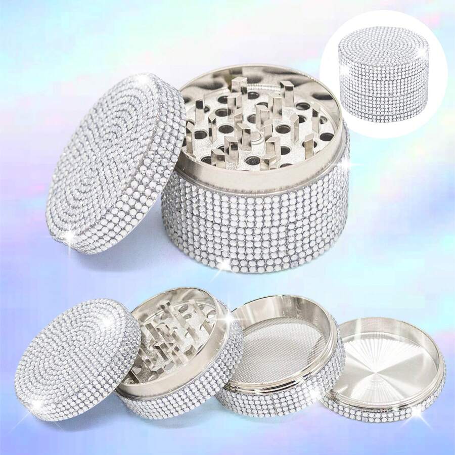 水鑽金屬研磨器 - 4層螺紋水鑽設計(底部無水鑽),無縫性能,兩種尺寸(50mm & 63mm),優雅外觀。吸菸配件。與吸菸器具相容。家用工具。 - 彩色 - 查看 1