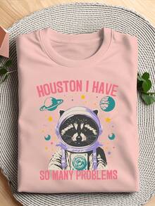 Top For Women Raccoon T-Shirt-Funny Retro Raccoon T-Shirt-Raccoon Astronaut T-Shirt-Retro Pattern Shirt-Raccoon Print T-Shirt Women Pattern T-Shirt Wo - 粉紅色 - 查看 1