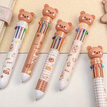 1/3/5/10pcs Neutral Cartoon Bear Colored Pens, 10-In-1 Press-Type Multi-Color Ballpoint Pens, Daily Gel Pens, Drawing Receipt Marking (Random Pattern) (Random Color), Replaceable Pen Tips, Suitable For School And Office Occasions - Back To School Gift - 10-color Ballpoint Pen - View 5
