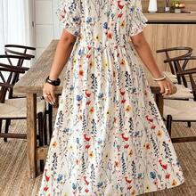 guangzhougaolangshangmao  Vestido de manga corta con estampado aleatorio en estilo informal de vacaciones, talla grande, con estampado digital - Multicolor - Ver 3