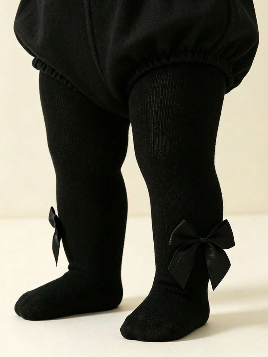 1 pieza Leggings básicos para niñas bebés con decoración de lazo, lindos y cómodos para actividades al aire libre, adecuados para todas las estaciones
