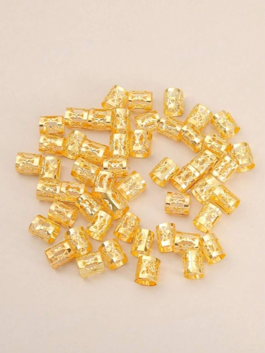 50pcs Metal Hollow Dreadlock Decorative Hair Rings Suitable For Women's Daily Use,Claw Clips - Gold - View 1