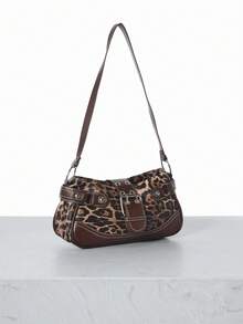 CHICVUE New Fashion Buckle Leopard Print Handbag/Shoulder Bag, Suitable For Party, Outing, Vacation, Shopping And Daily Use, Can Store Coins, Phones, Also Suitable For White-Collar, College Students And Office Workers As Work Bag, Elegant Ladies Bag. - Coffee - View 3