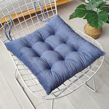 Reinforced Seat Cushion With Straps For Office Chairs, Square Cushion For Students, Corduroy Striped Cushion In Color For Bay Windows, Seat And Back Cushion. - 條紋藍色 - 查看 8