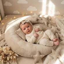 Conjunto de 8 piezas de atuendo y accesorios de fotografía para recién nacidos, para aniversario de luna llena, conmemoración de 100 días, sesión de fotos de bebé (almohada de estrella + diadema con lazo + almohada), accesorios de tela para fotos de recién nacido/luna llena/100 días/decoración de fiesta de bebé - Multicolor - Ver 5