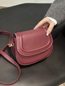 Fashion Solid Color Embossed Mini Saddle Crossbody Bag - Red - View 5