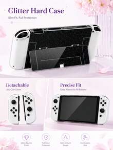 1套亮面透明保護殼，適用於Nintendo Switch OLED，可對接充電，可拆卸左右Joy-Con蓋，適合Switch玩家的理想禮物 - 彩色 - 查看 2