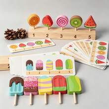 Children's Wooden Pretend Play Toy, Lollipop & Ice Cream Stick Number Matching Interactive Game Gift, Wooden Toys For Kids - Multicolor - View 11
